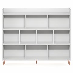 10-Cube Mid Century Style Bookshelf, Storage Organizer with Wood Legs, White