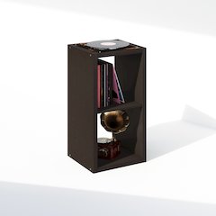 Open Back Decorative Vintage Media Storage Organizer, 2-Cube, Dark Oak