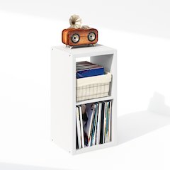 Open Back Decorative Vintage Vinyl Record Media Storage Organizer, 2-Cube, White