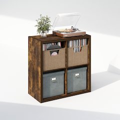Open Back Decorative Vintage Media Storage Organizer, 4-Cube, Amber Pine