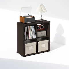 Open Back Decorative Vintage Media Storage Organizer, 4-Cube, Dark Oak