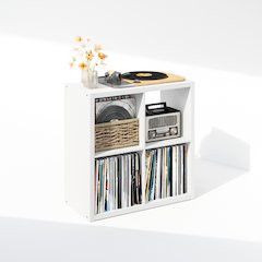 Open Back Decorative Vintage Vinyl Record Media Storage Organizer, 4-Cube, White