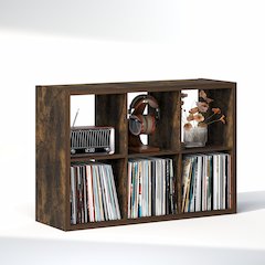 Open Back Decorative Vintage Media Storage Organizer, 6-Cube, Amber Pine