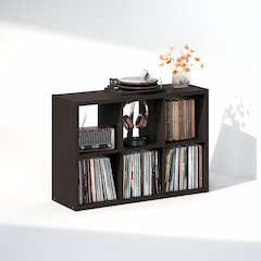 Open Back Decorative Vintage Media Storage Organizer, 6-Cube, Dark Oak