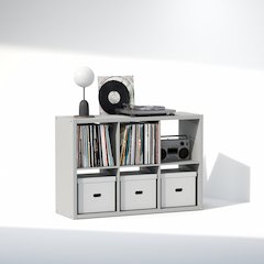 Open Back Decorative Vintage Media Storage Organizer, 6-Cube, Light Grey