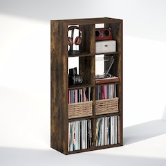 Open Back Decorative Vintage Media Storage Organizer, 8-Cube, Amber Pine