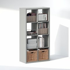 Open Back Decorative Vintage Media Storage Organizer, 8-Cube, Light Grey