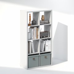 Open Back Decorative Vintage Vinyl Record Media Storage Organizer, 8-Cube, White