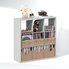 Open Back Decorative Vintage Media Storage Organizer, 9-Cube, Light Grey