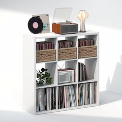 Open Back Decorative Vintage Vinyl Record Media Storage Organizer, 9-Cube, White