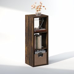 Open Back Decorative Vintage Media Storage Organizer, 3-Cube, Amber Pine