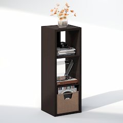 Open Back Decorative Vintage Media Storage Organizer, 3-Cube, Dark Oak