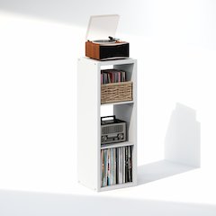 Open Back Decorative Vintage Vinyl Record Media Storage Organizer, 3-Cube, White