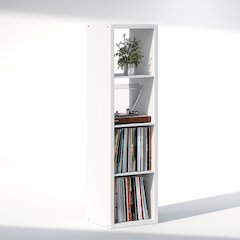 Open Back Decorative Verticle Vintage Media Storage Organizer, 4-Cube, White