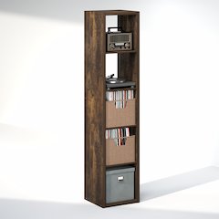 Open Back Decorative Verticle Vintage Media Storage Organizer,5-Cube, Amber Pine