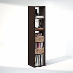 Open Back Decorative Verticle Vintage Media Storage Organizer, 5-Cube, Dark Oak