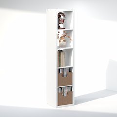 Open Back Decorative Verticle Vintage Media Storage Organizer, 5-Cube, White