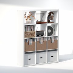 Open Back Decorative Vintage Media Storage Organizer, 12-Cube, White