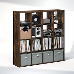 Open Back Decorative Vintage Media Storage Organizer, 16-Cube, Amber Pine