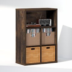 Closed Back Decorative Vintage Media Storage Organizer, 5-Cube, Amber Pine