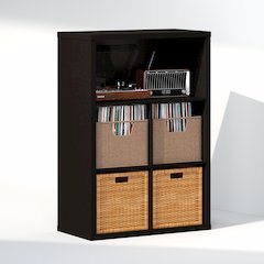 Closed Back Decorative Vintage Media Storage Organizer, 5-Cube, Dark Oak