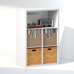 Closed Back Decorative Vintage Media Storage Organizer, 5-Cube, White