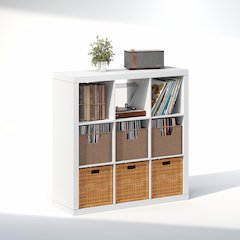 Extra Thick Frame Decorative Vintage Media Storage Organizer, 9-Cube, White