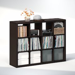 Extra Thick Frame Decorative Vintage Media Storage Organizer, 12-Cube, Dark Oak