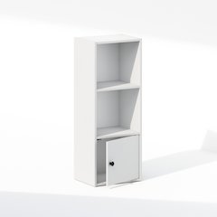 Luder 3-Tier Standing Shelf Bookcase with 1 Door Storage Cabinet,, White