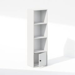 Luder 4-Tier Standing Shelf Bookcase with 1 Door Storage Cabinet, White