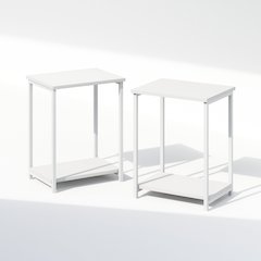 Industrial Metal Frame Nightstand, Bedside Table, 2-Pack, White/White