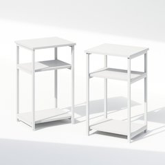 Industrial Metal Frame Nightstand, Bedside Table, 2-Pack, White/White