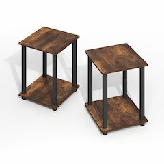 Simplistic End Table, Set of Two, Amber Oak/Black