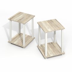 Simplistic End Table, Set of Two, Light Oak/White