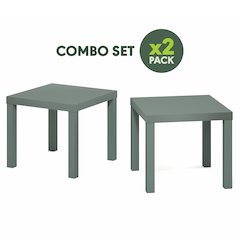 Side Table Set of 2, Square End Table with 1.8" Thick Tabletop, Sage Green