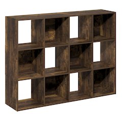 PELLI Book Shelf, 12-Cube Bookshelf, Cube Storage Organizer Bookcase, Amber Pine