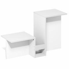 Valley Shaped End Table with Tiered Levels Shelf and Magazine Rack, White