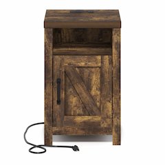 Night stand with Charging Station, Door, USB Ports and Outlets, Amber Pine