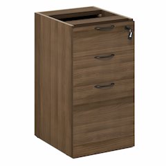 3-Drawer Fixed Pedestal Filing Cabinet, Soft-Close Drawers, Modern Walnut