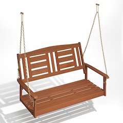 2-Seater Outdoor Hanging Wooden Swing with Chain in Teak Oil, Light Wood