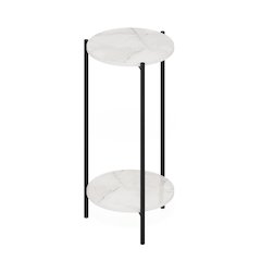 BESI Plant Stand Indoor Outdoor, 2-Tier Round, Marble White