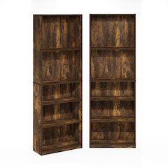 JAYA Book Shelf Set of 2, 5-Tier Bookshelf, with Adjustable Shelf, Amber Pine