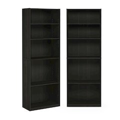 JAYA Book Shelf Set of 2, 5-Tier Bookshelf, with Adjustable Shelf, Espresso