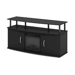 TV Console for TV up to 55 Inch with Fireplace and Open Shelf, Dark Americano