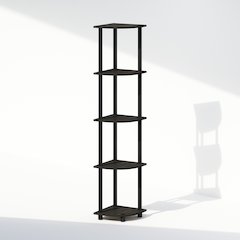 Corner Shelf, 5-Tier Corner Bookshelf, Open Storage Shelves, Black Espresso