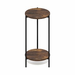 BESI Side Table, 2-Tier Tall Round Narrow End Table with Metal Legs