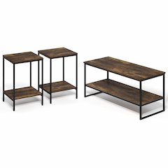 SIMPLISTIC Coffee Table and End Table Set of 3, Amber Pine