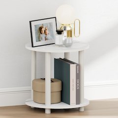 TURN-N-TUBE Nght Stand, 2-Tier Small Round, Marble White