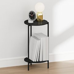 BESI Night Stand, 2-Tier Tall Round, Metal Frame Narrow End Table, Americano