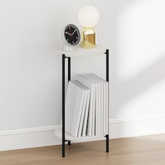 BESI Night Stand, 2-Tier Tall Round, Metal Frame Narrow End Table, White